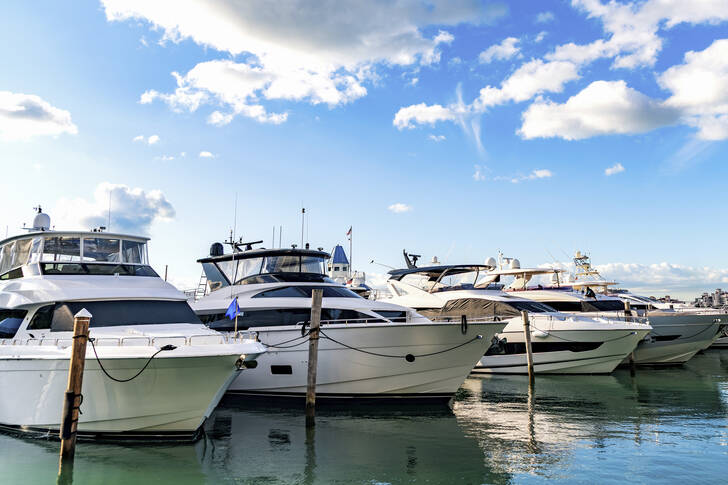 Moored yachts at the marina