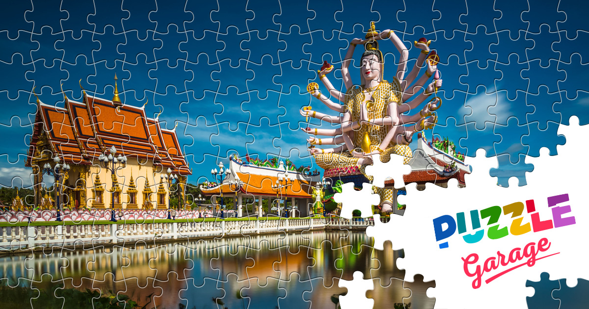 Eighteen-armed Guanyin statue at Wat Plai Laem Jigsaw Puzzle (Countries ...