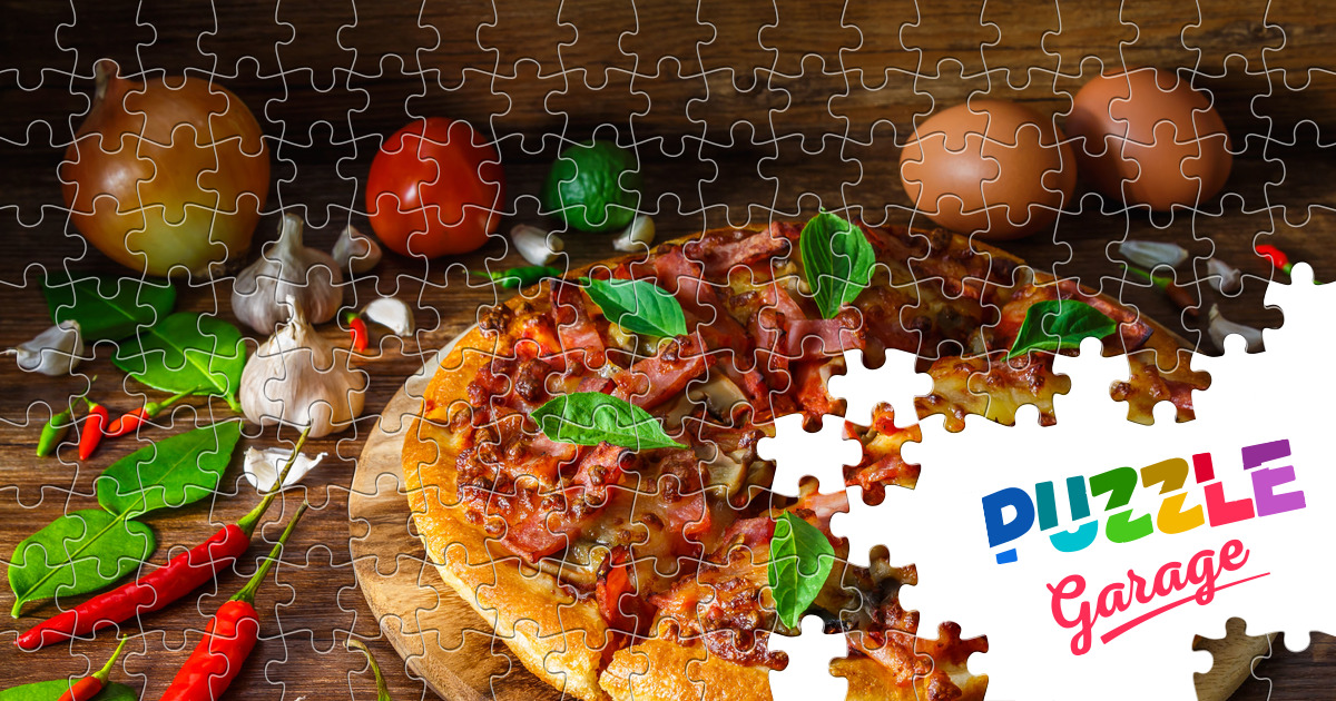 Pizza on a wooden board Jigsaw Puzzle (Home, Food) Puzzle Garage