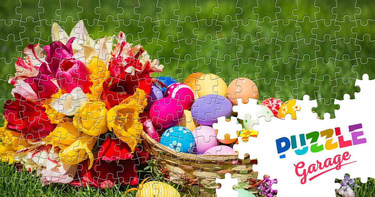 Basket with Easter eggs and tulips Jigsaw Puzzle (Holidays, Easter ...