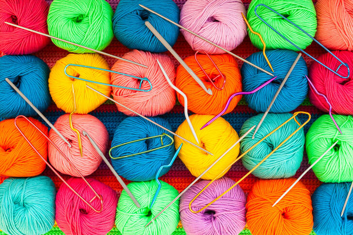 Yarn, knitting needles and hooks