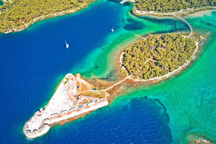 Vista aérea da Fortaleza de São Nicolau, Šibenik