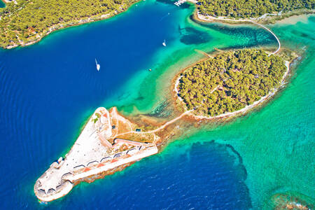 Vista aérea da Fortaleza de São Nicolau, Šibenik