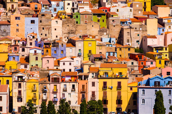 Colorful houses in the city of Bosa