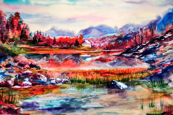 Landscape with mountains and lakes