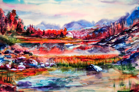 Landscape with mountains and lakes