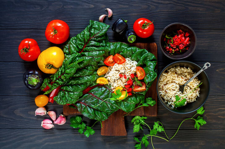 Rice and vegetables on the table