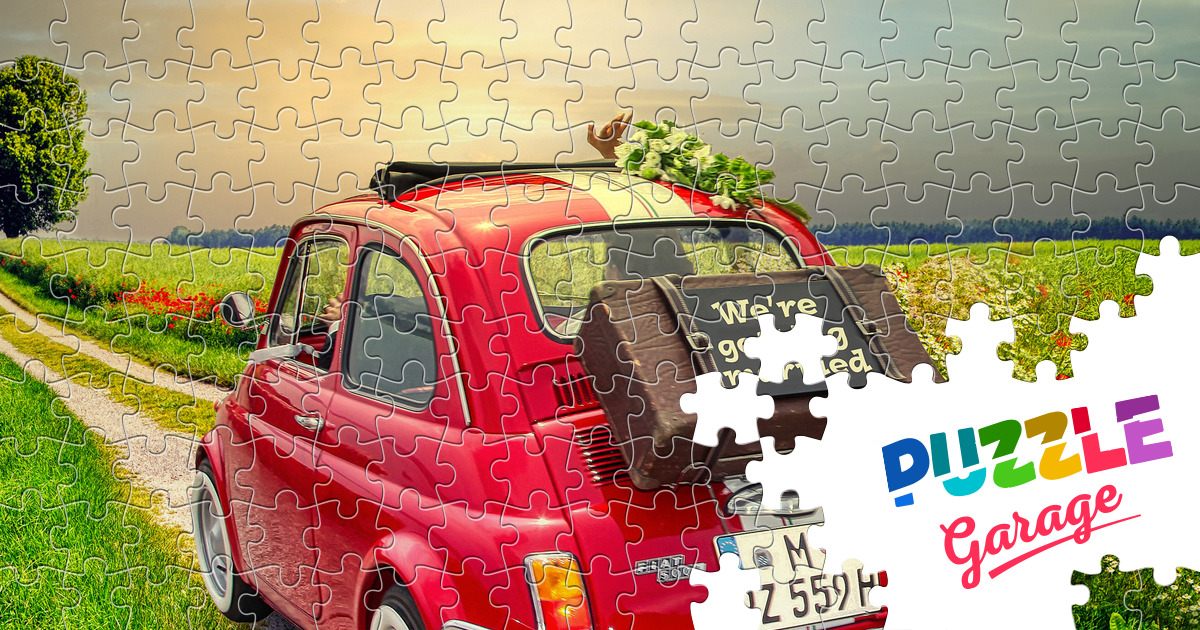 Red car for honeymoon Jigsaw Puzzle (Holidays, Wedding) Puzzle Garage
