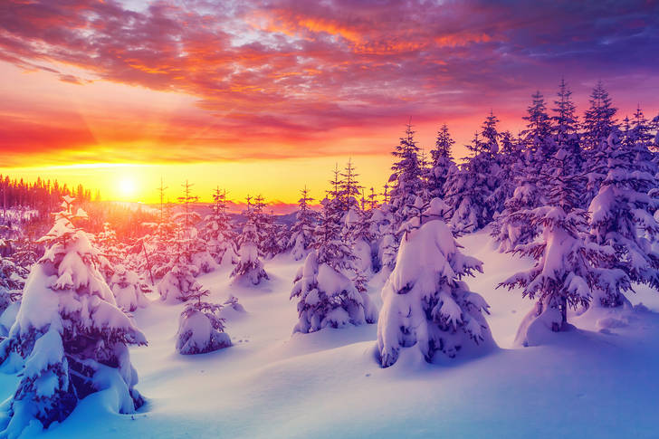 Winter sunset in the Carpathians