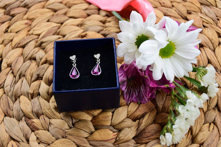 Earrings with amethyst in a gift box