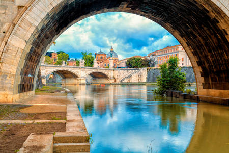 Bridge over the Tiber river in Rome