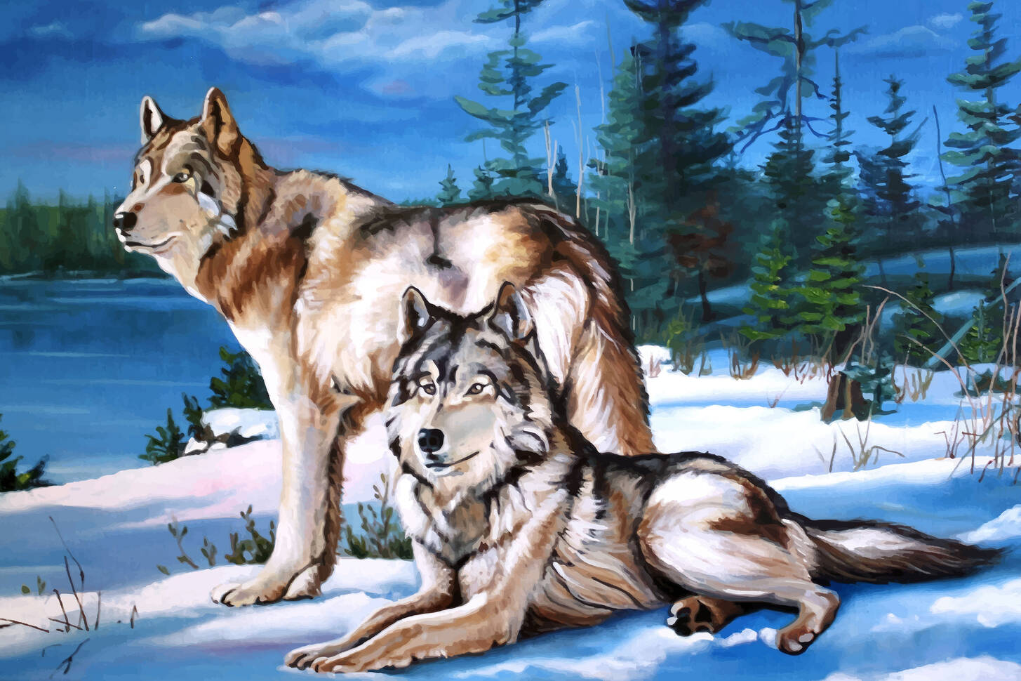 Wolves in the snow Jigsaw Puzzle (Art, Painting) | Puzzle Garage