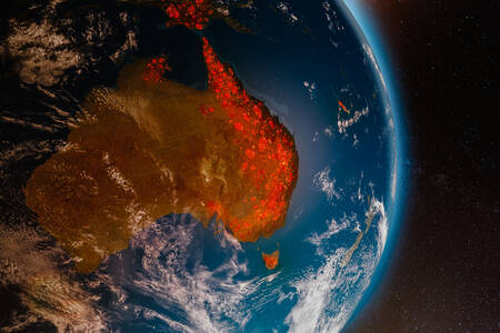 Widok z lotu ptaka na pożary w Australii