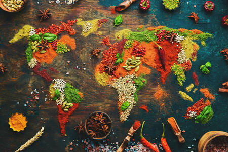 Kryddor i form av en världskarta