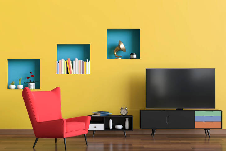 Žltá moderná obývačka