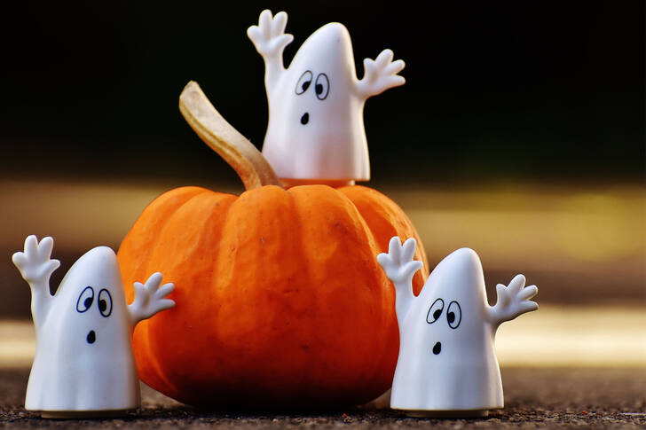 Mini ghosts and pumpkin