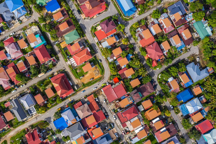 Aerial view of a residential area in the town of Menggatal