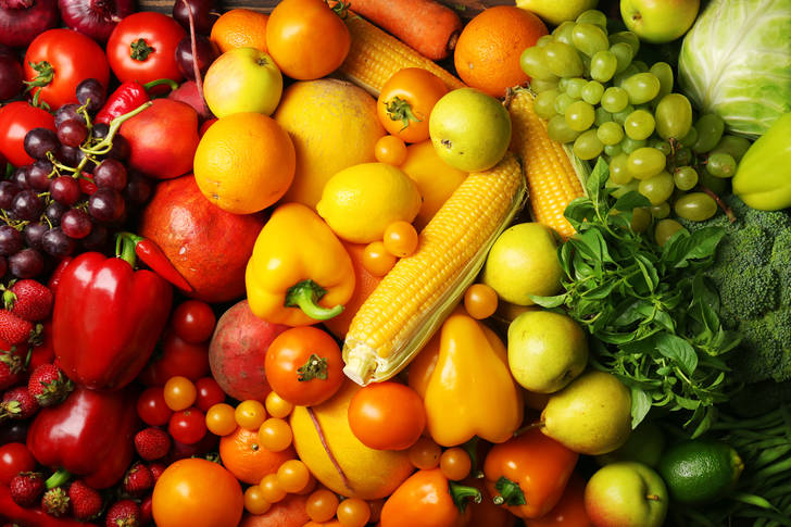 Colorful background of fruits and vegetables