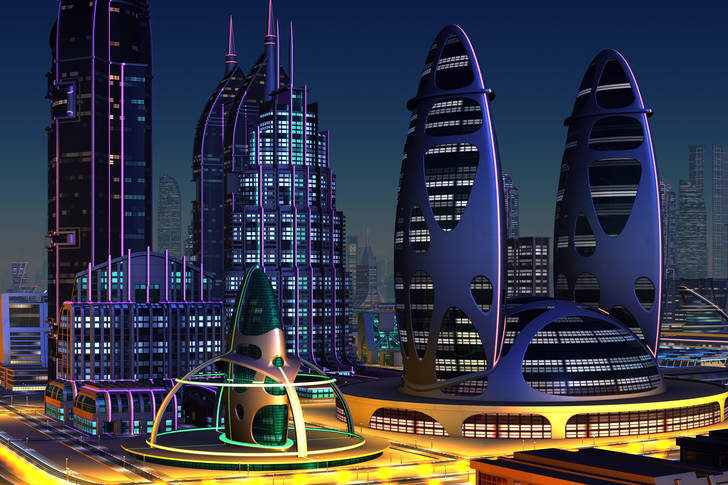 Oraș futurist de noapte