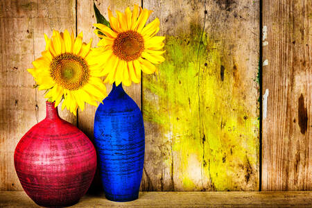 Sunflowers in vases