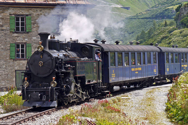 Steam locomotive on the Furka pass