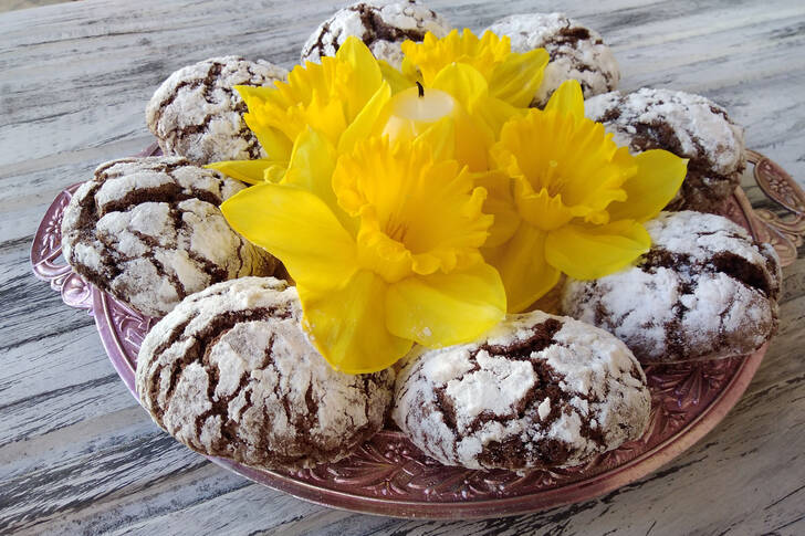 Daffodils on chocolate chip cookies