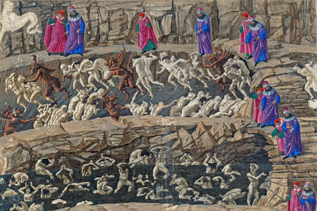 Sandro Botticelli: "Canto XVIII, part of the 8th circle of Hell"