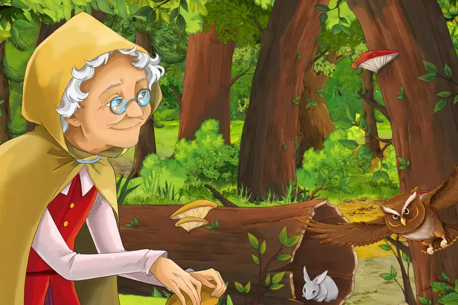 Oma in het bos
