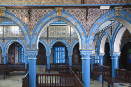 The interior of the synagogue in Djerba