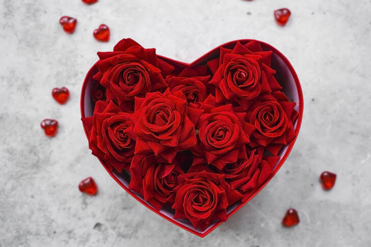 Roser i en hjerteformet æske