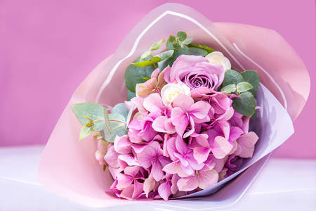 Bouquet of pink hydrangeas