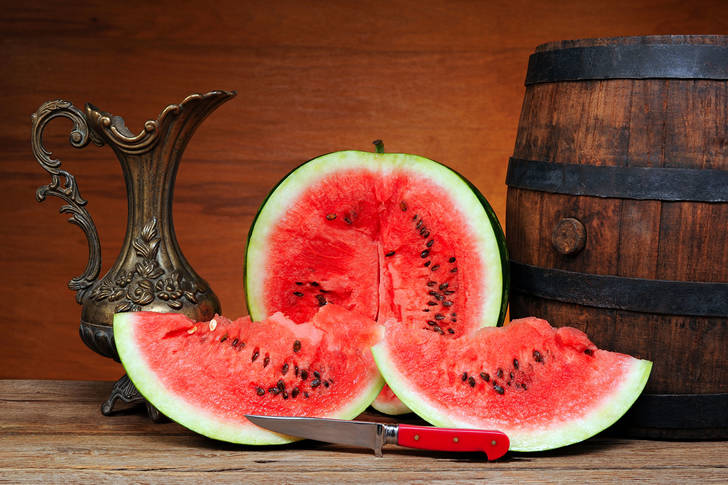Watermelon, barrel and pitcher