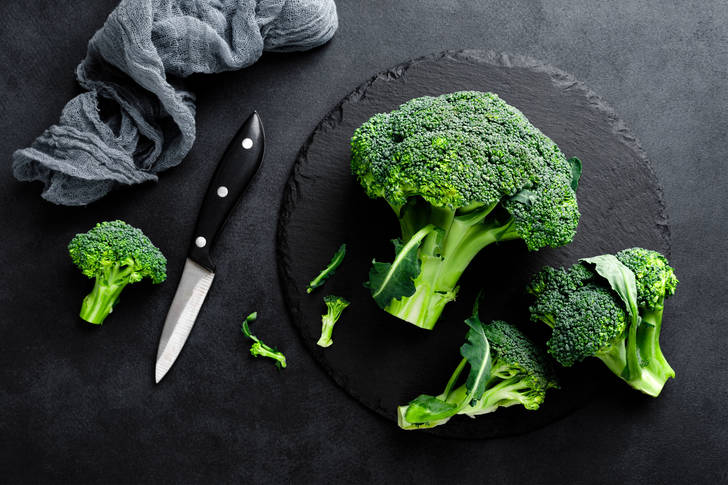 Broccoli on black background