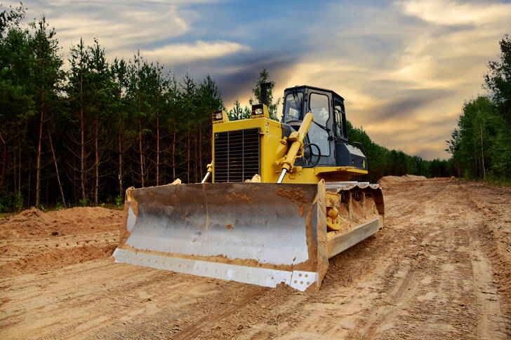 Bulldozer on a forest road