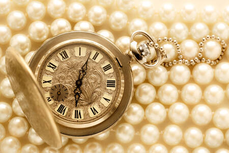 Clock on a pearl background