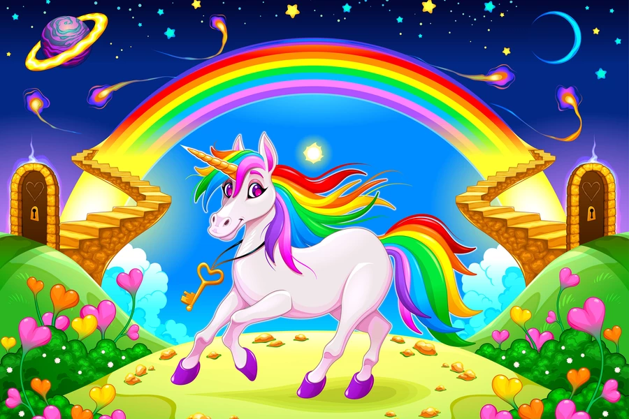 Eenhoorn onder de regenboog