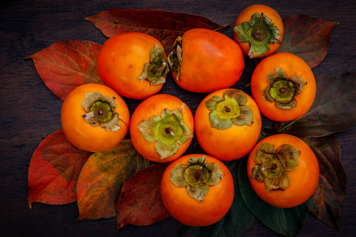 Ripe persimmon on the table