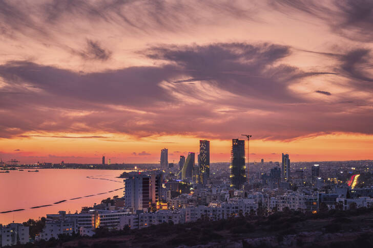 The city of Limassol at sunset