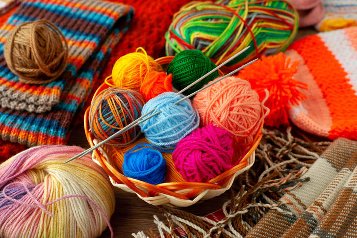 Multi-colored yarn in a basket