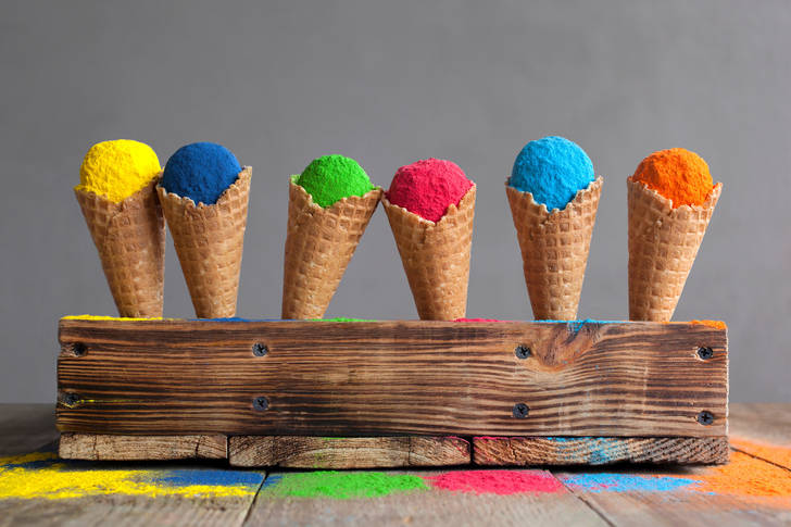 Holi paints in waffle cones