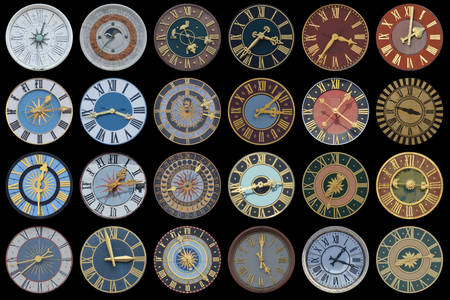 Samling av gamla klockor