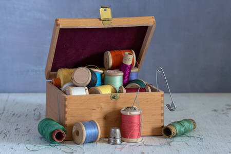 Sewing accessories in a box