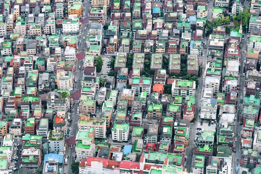 Vista superior das casas em Seul