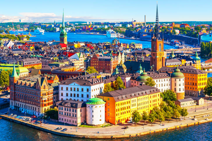 Zomer panorama van Stockholm pier