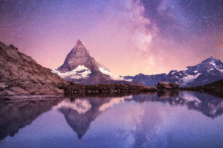Mount Matterhorn against the starry sky