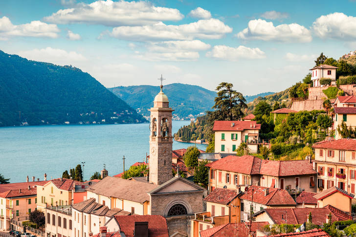 View of the city of Moltrasio and Lake Como