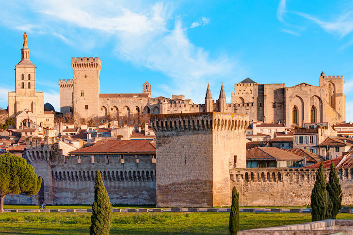 Gezicht op het pauselijke paleis in Avignon