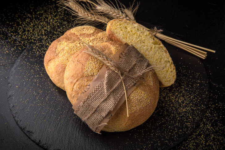 Corn bread on black background