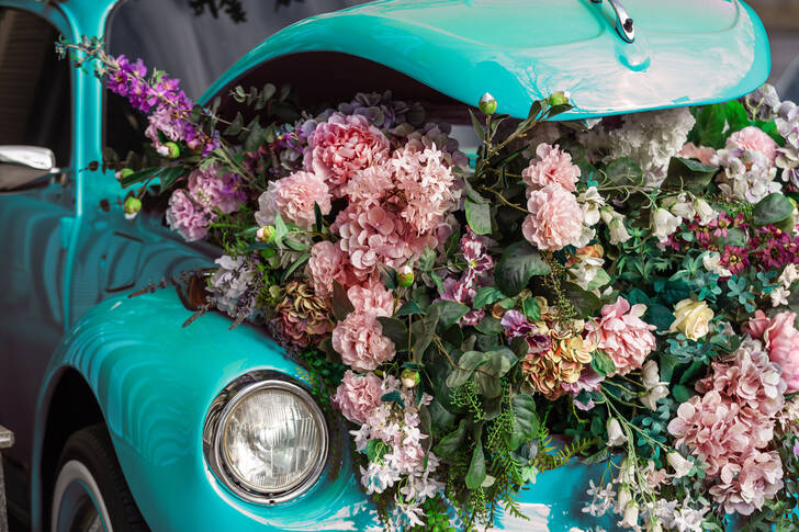 Retro car with flowers