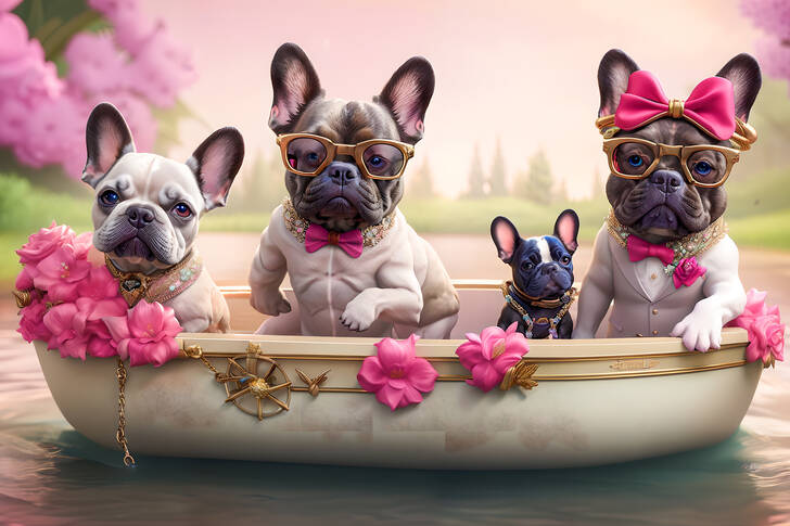 Bulldogs in a boat